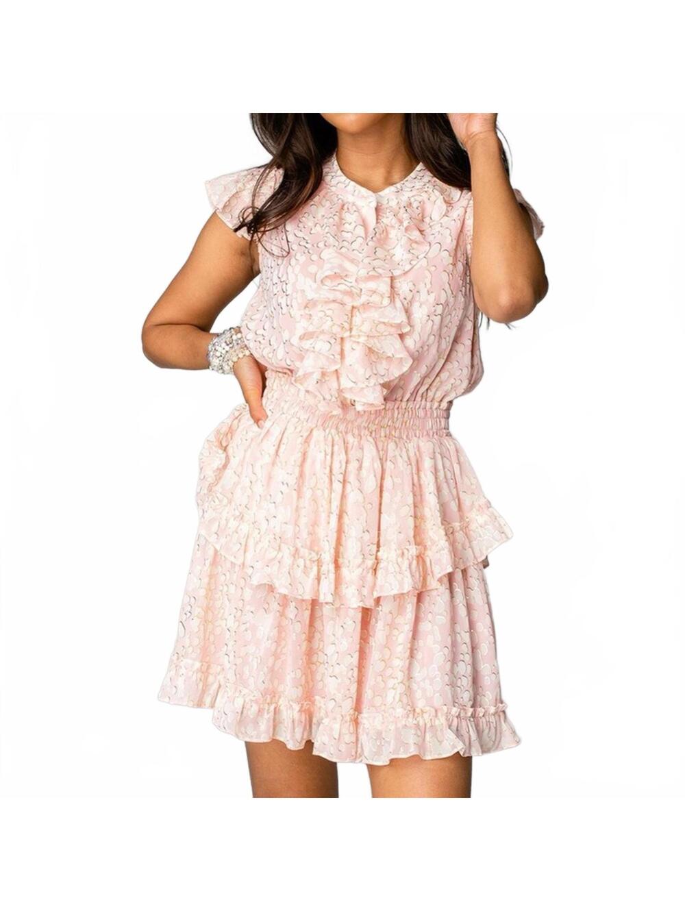 Buddy Love Pink Bubble Bath Astrid Ruffle Tiered Mini Dress XS